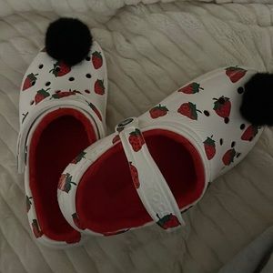 Strawberry crocks with black puff accessories